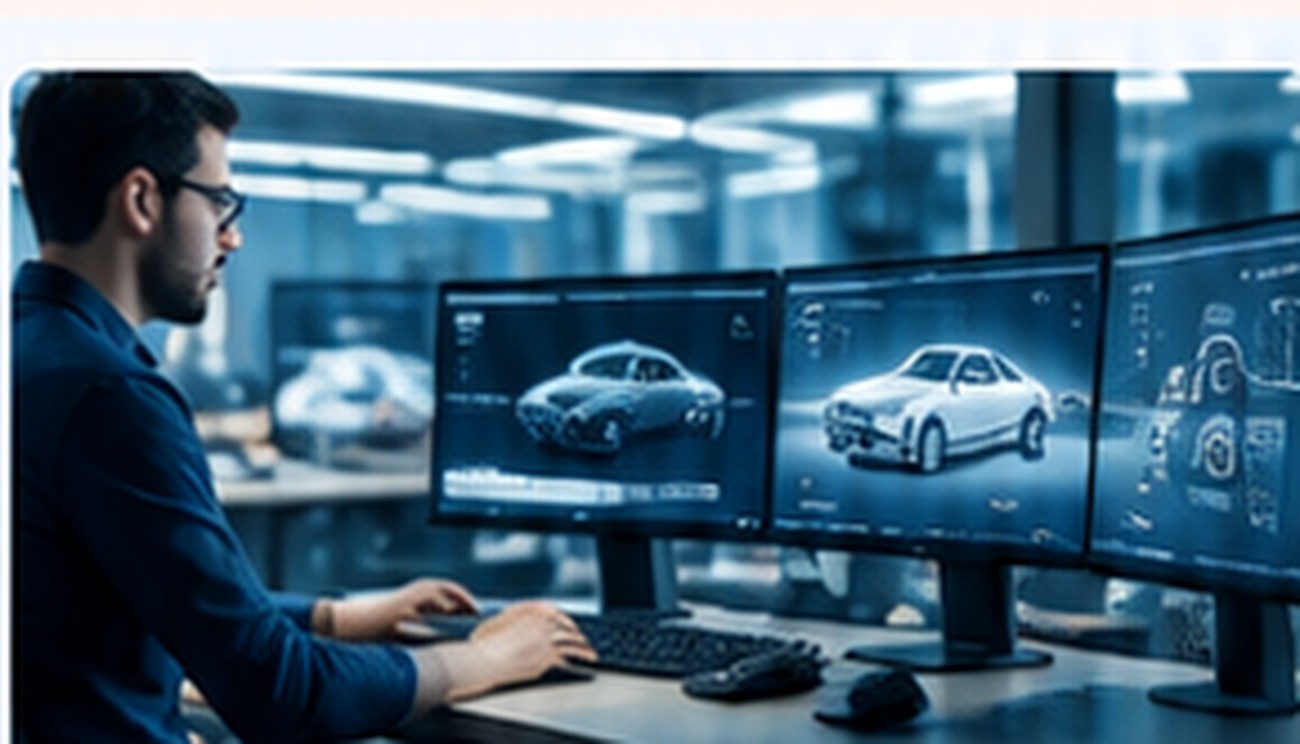 Ingeniero trabajando con sistemas y datos de la industria automotriz
